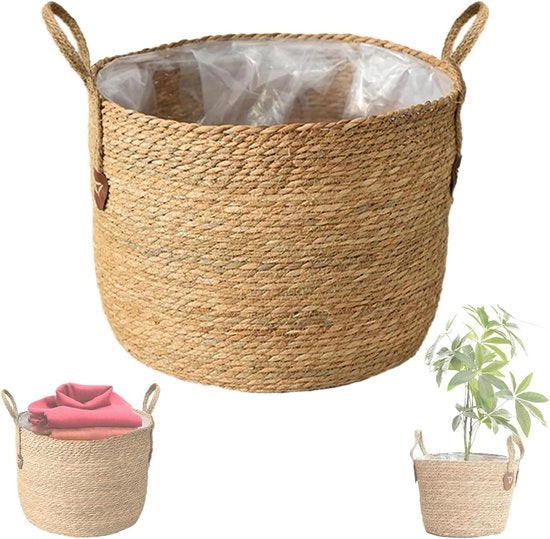 Mandolina grande intrecciata per piante - contenitore di rattan naturale - copertura di potatura moderna per interni - contenitore pratico per decorazione di casa - deposito elegante (S) con diametro.