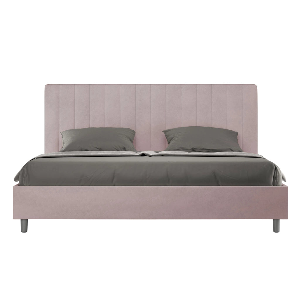 BS COM Letto matrimoniale king size con rete imbottito 190x200 microfibra glicine