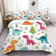 Set di tende da letto a 3 pezzi con stampa di dinosauro colorata per bambini e adulti.