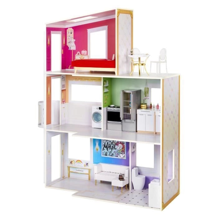 Rainbow High Townhouse - Casa in legno di 3 piani e 6 camere - Ascensore funzionale e mobili mobili
