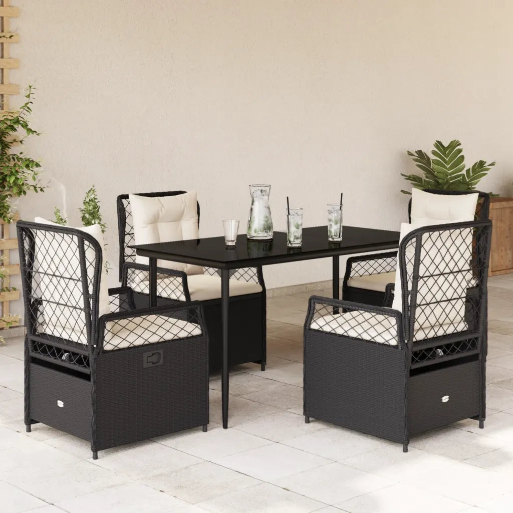 Set da Pranzo da Giardino 5 pz Nero con Cuscini in Polyrattancod mxl 117152