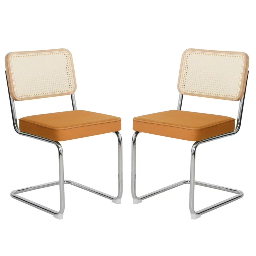 Sedie da Pranzo Set 4 Pezzi ¨C MINIMAL ¨C Velluto e Rattan, Gambe in Metallo, Imbottite, Moderne