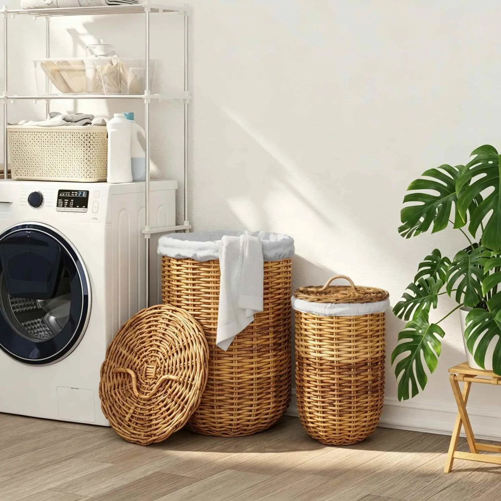 Cesto per Lavanderia 2 pz Marrone Rattan Kubu CFW9645021