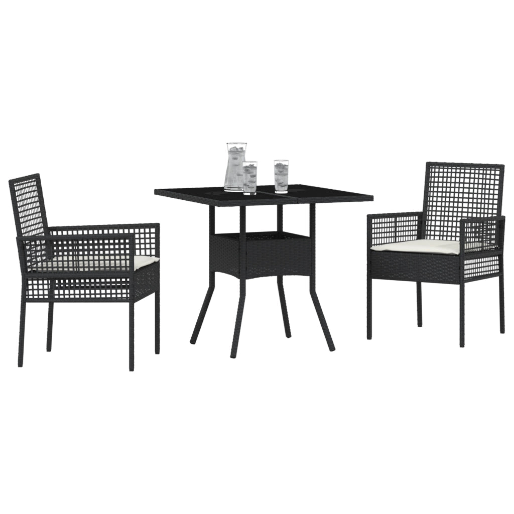 Set da Pranzo da Giardino in 3 Pezzi Rattan Nero