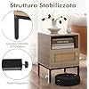 Comodino 40 x 40 x 57cm in Legno e Rattan, Tavolino in Stile Boemia con Ripiano Aperto, Armadietto e Gambe in Metallo, Mobile Moderno per Camera da Letto, Soggiorno e Salotto, Naturale