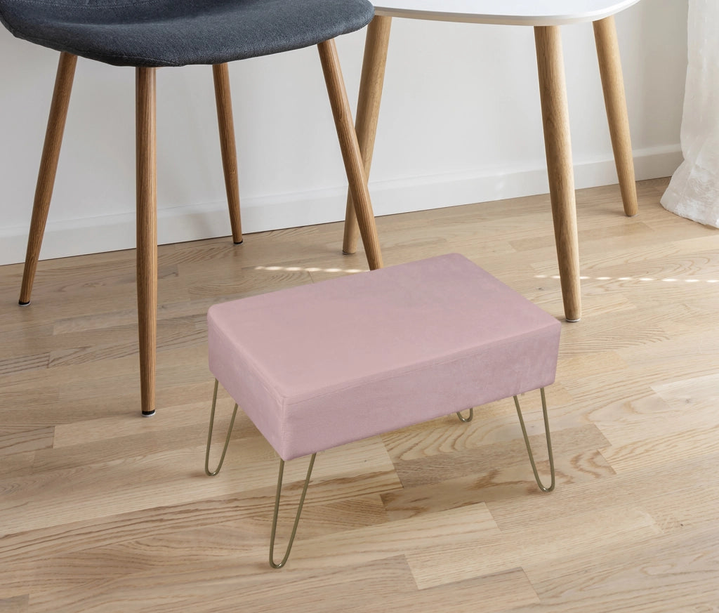 Pouf Poggiapiedi In Velluto Con Gambe Dorate Elegante Imbottito Sgabello Per Toeletta Mobile Trucco Ottomano Ingresso Tavolino Camera Da Letto Soggiorno Salotto  - Rosa Antico - Rettangolare