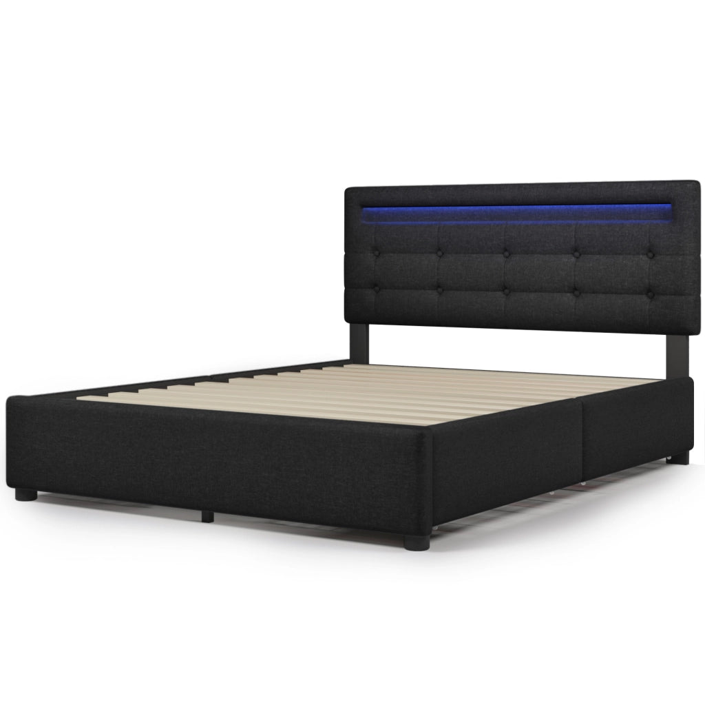 Letto matrimoniale ULEVR 140x200 cm con LED, testiera regolabile e 4 cassetti, nero