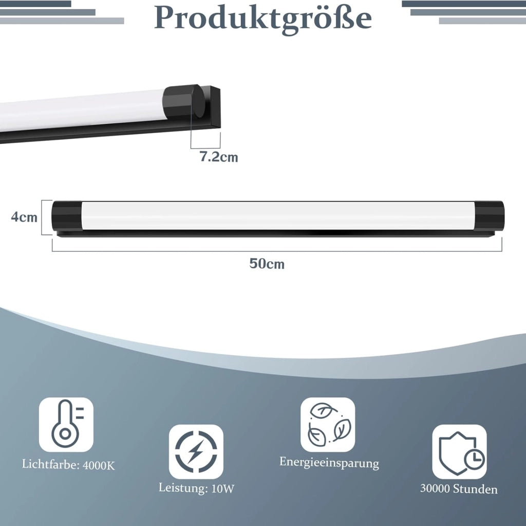 ZMH Applique da Parete LED  50cm 10W Colore Nero 4000K per Specchio da Bagno Illuminazione Moderna per Mobili da Cantina
