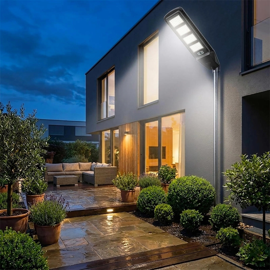 Armatura Stradale con Pannello Solare Integrato LED 225W IP65 con Sensore Crepuscolare Luce Sicurezza Giardino Cancello