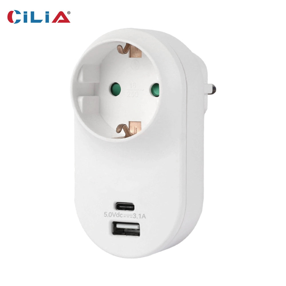 Adattatore da Parete con 1 Presa Schuko 16A e USB ¨C zephmum ¨C Bianco