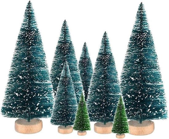Mini alberi di Natale in miniatura 8 pezzi alberi di Natale artificiali con base in legno (A)