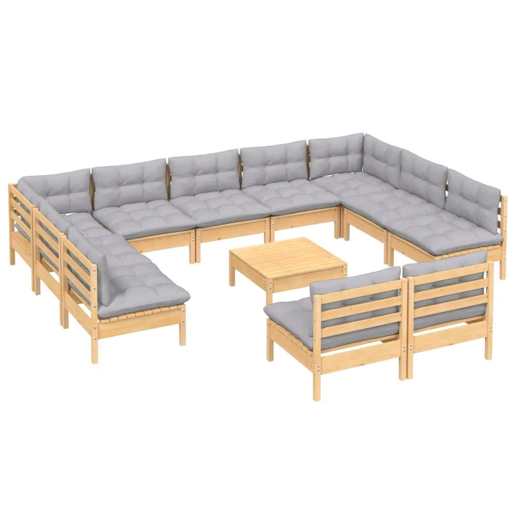 Set Divani da Giardino 12 pz con Cuscini Grigi Massello di Pino 3097216