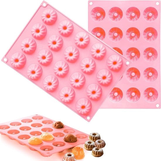 Set di 2 forme per muffin in silicone a forma di Savarin piccolo, forme per muffin in silicone mini, piccole forme per muffin in silicone reutilizzabili, dimensioni 29 x 19,5 x 2,2 cm