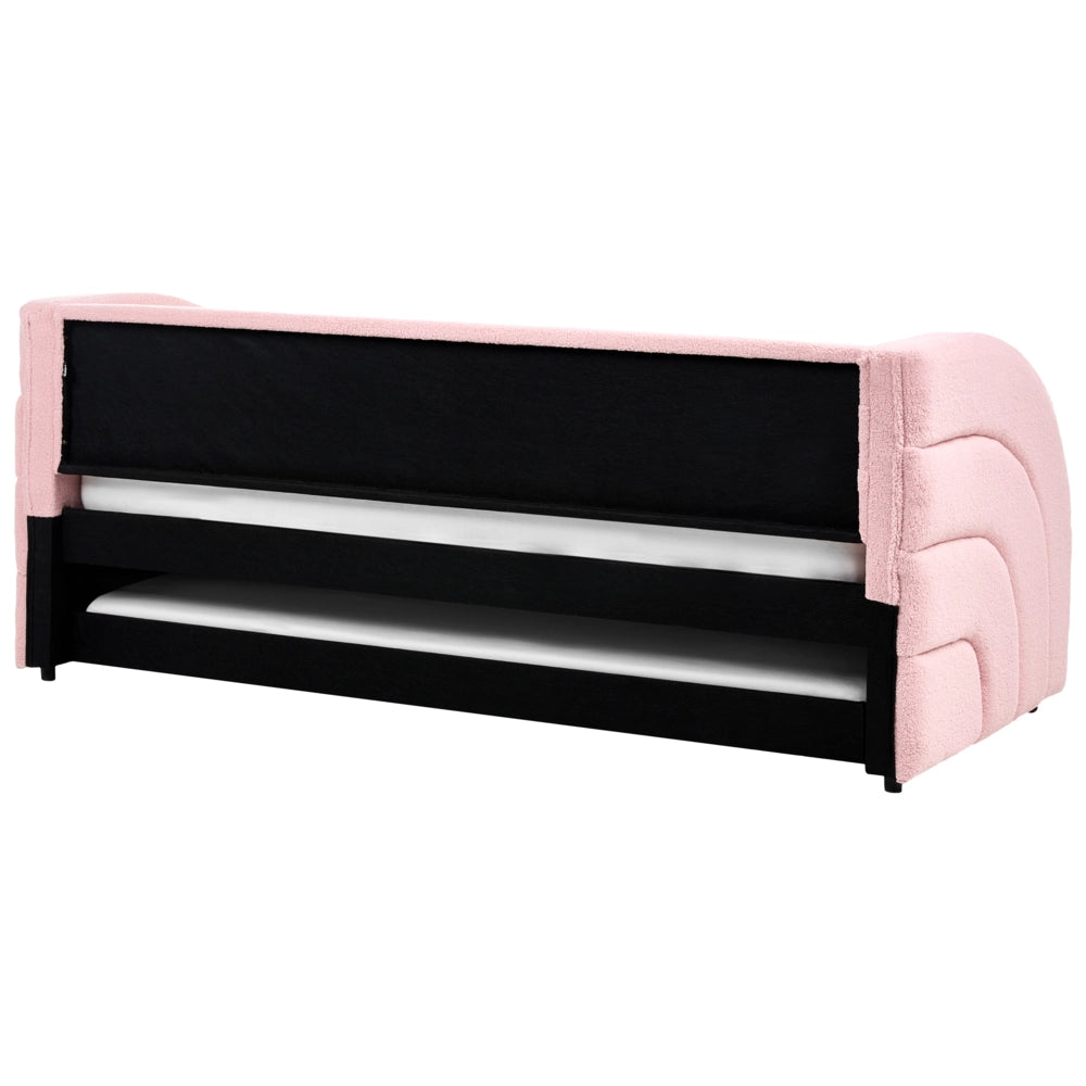 Letto a scomparsa 90 x 200 cm rivestito in bouclé rosa rete a doghe letto da giorno camera dei bambini camera degli ospiti
