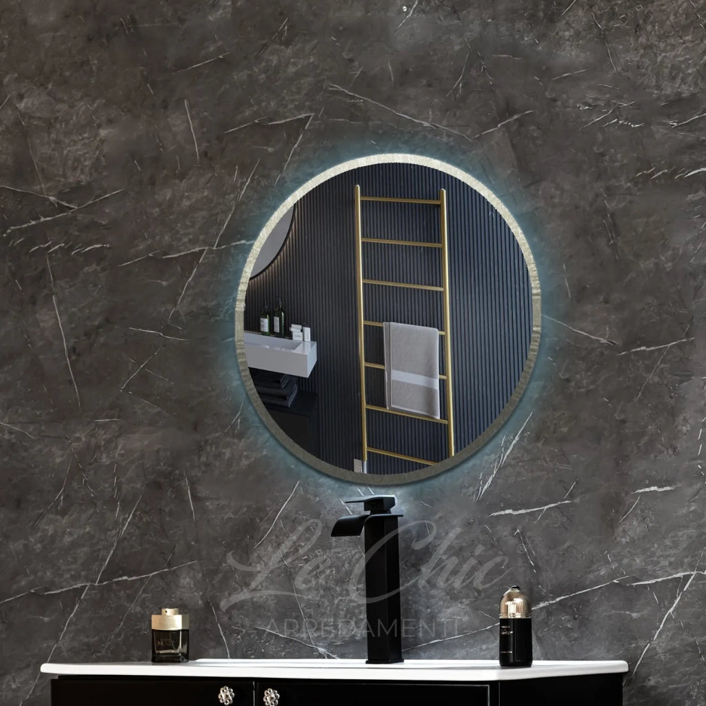 Mobile bagno nero sospeso stile Luxury con colonna - 120 cm, Rettangolare con applique