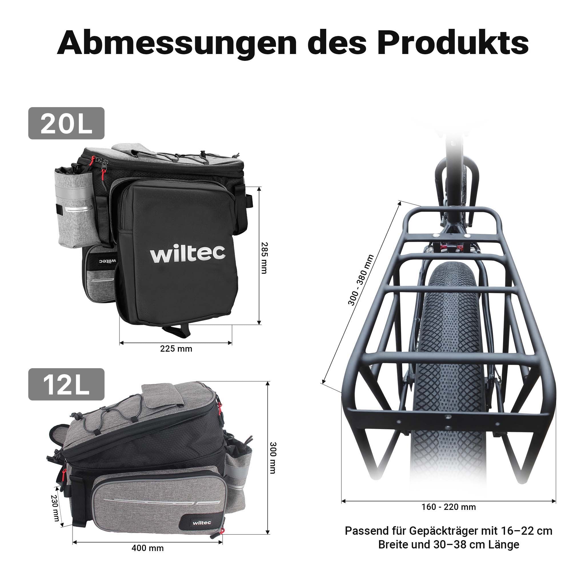 Borsa per portapacchi posteriore bici espandibile fino a 20 L nera, impermeabile e multiuso, scomparto laptop ed elementi riflettenti