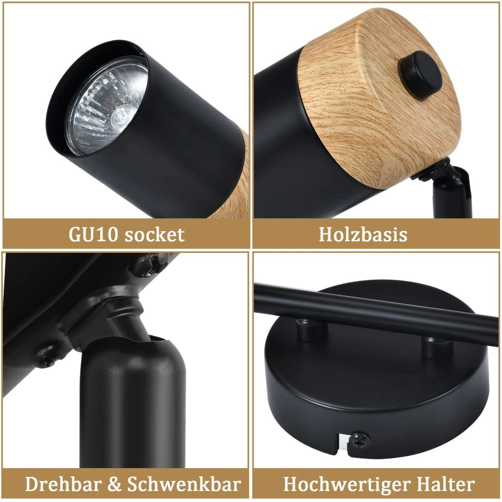 ZMH Faretto da soffitto legno 2 luci GU10 orientabili 330° per camera letto