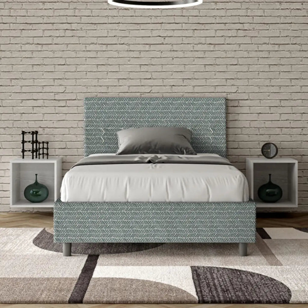Letto una piazza e mezza con rete imbottito 120x190 tessuto Aragona 7 azzurro Adele