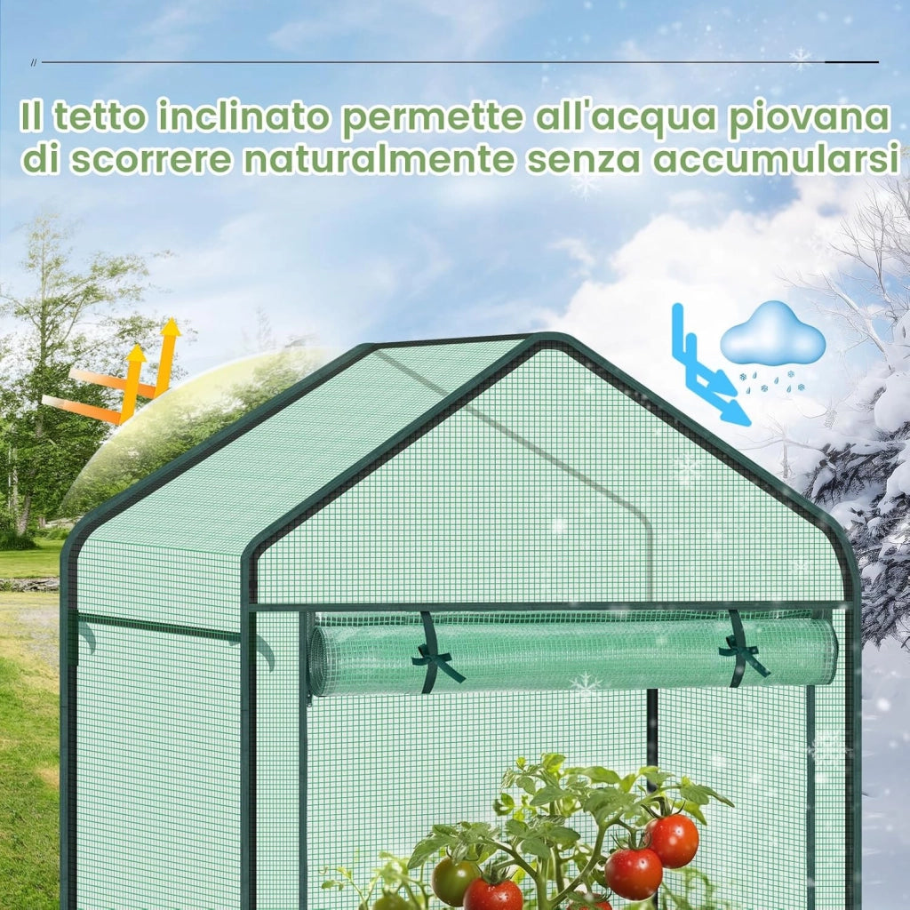 Serra da Giardino con Porte Avvolgibili, Serra da Balcone, Telo in Rete PE 140 g/m², per Piante Idrorepellente, 4 Picchetti, 100x50x190 cm, Verde