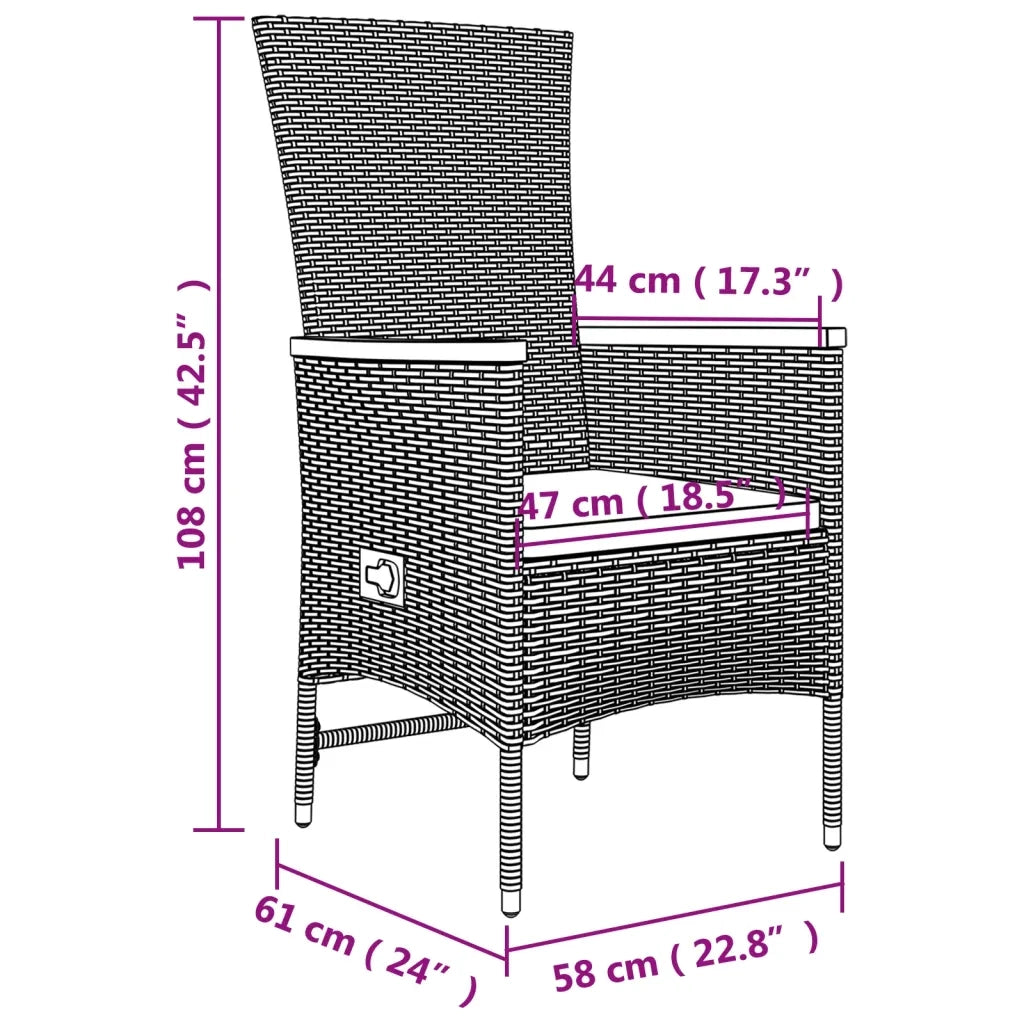 Set da Pranzo da Giardino 3 pz con Cuscini in Polyrattan Grigio 3157546