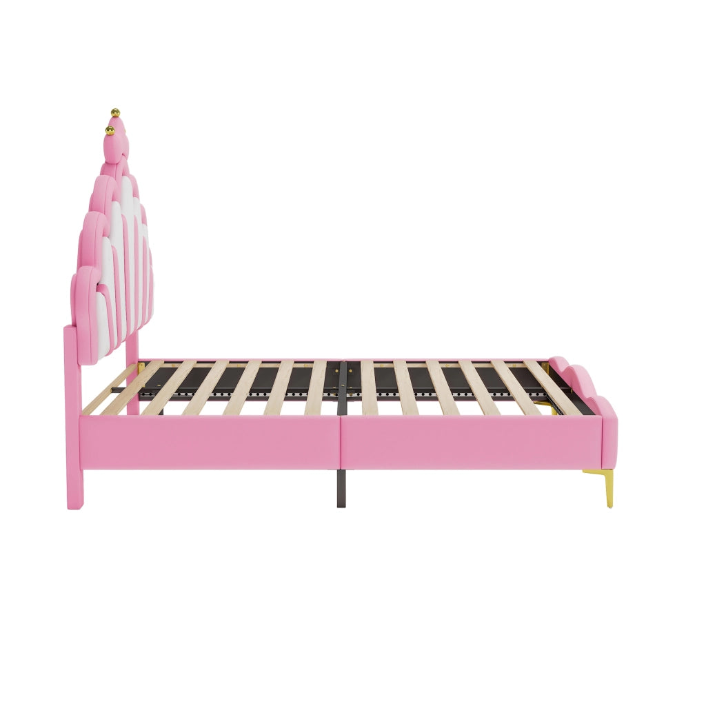 LETTO Principessa con corona 140x200 cm Rosa in PU con LED