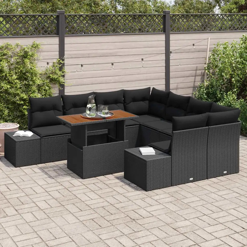 Set da Pranzo per Giardino con cuscino 9 pcs Nero e Marrone 3349946