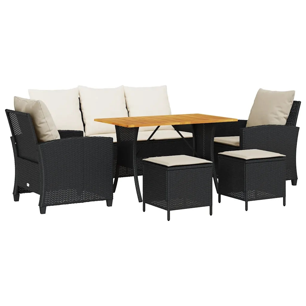 vidaXL Set Divano da Giardino 6 pz con Cuscini Nero in Polyrattan