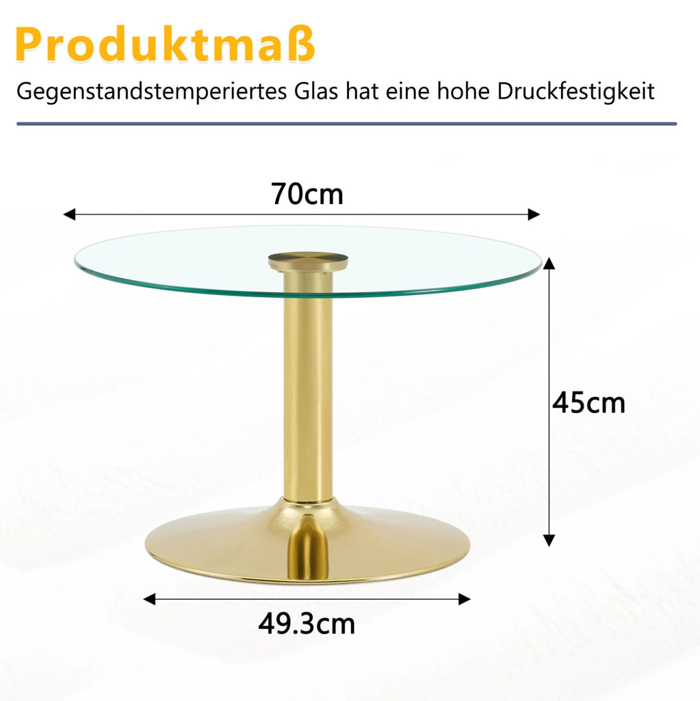 Tavolino da caffè rotondo in vetro temprato e metallo ? 70 cm; oro