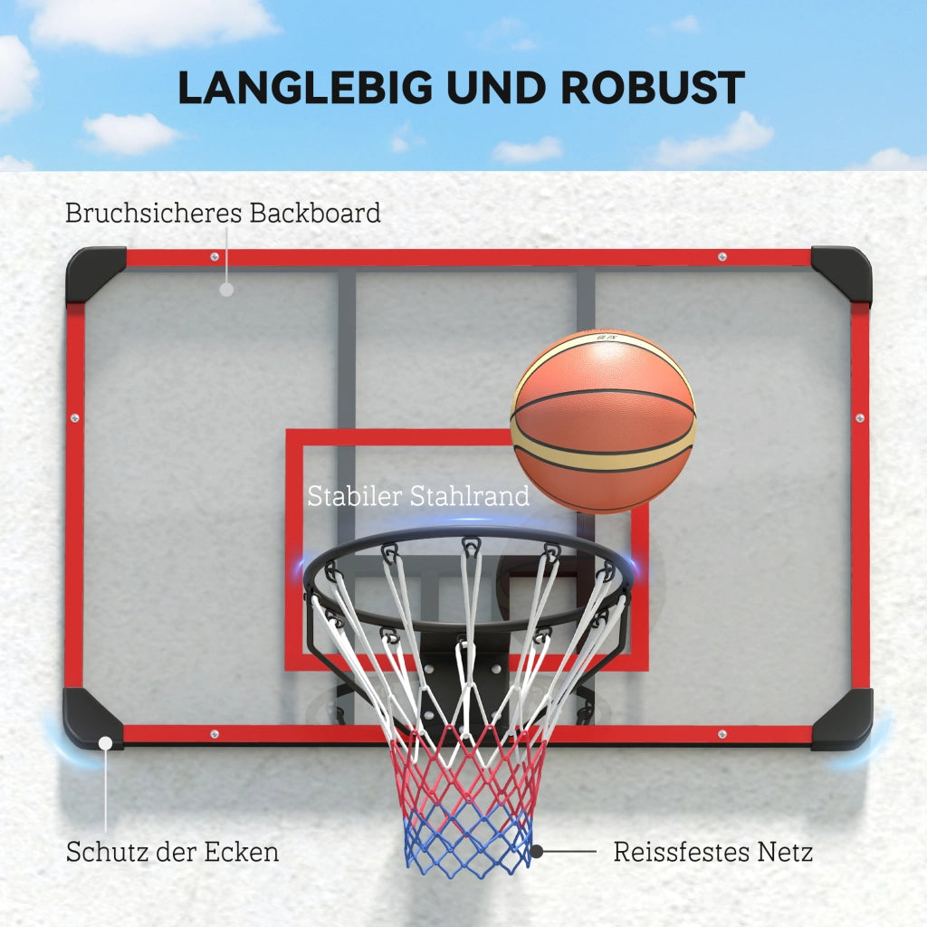 Canestro da basket, tabellone da basket con canestro, rete da basket con tabellone, montaggio a parete, per uso esterno, acciaio, 113 x 61 x 73 cm,