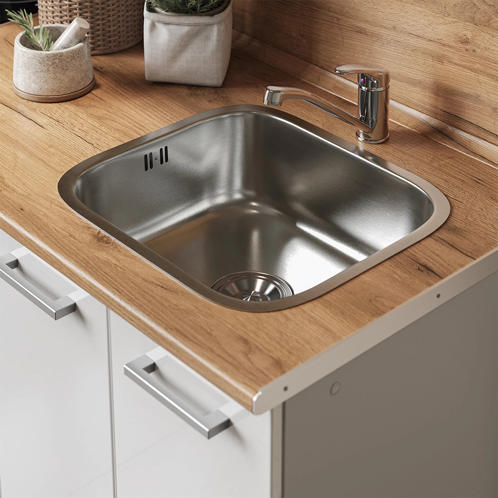 Vicco Lavello Acciaio 39 x 44 cm Set con rubinetto, ingresso e uscita