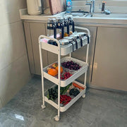 Carrello a Tre Livelli con Ruote per Ufficio, Casa, Cucina, Bagno, Lavanderia e Salotto - Carrello di Servizio in Metallo