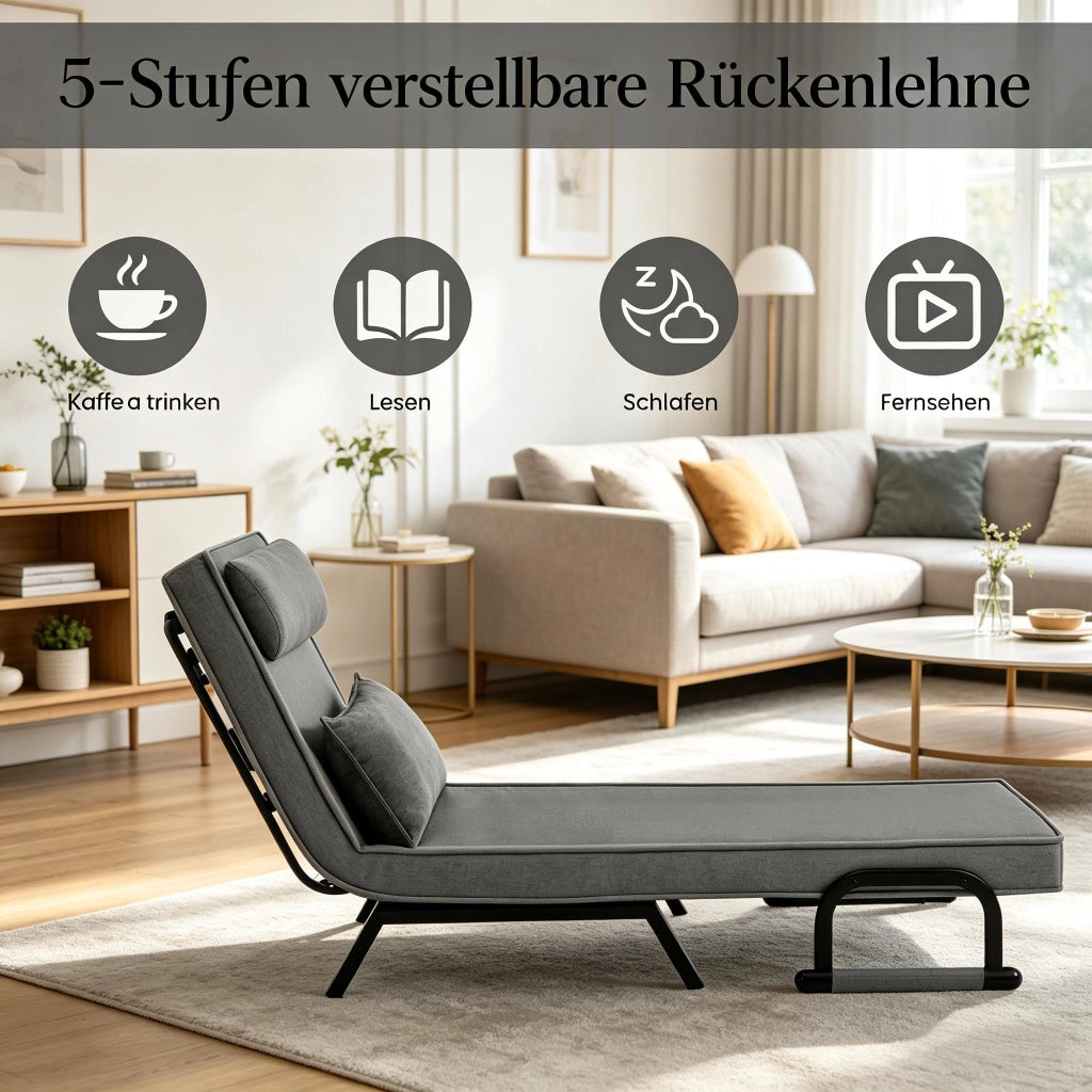 SEDIA LETTO 3 IN 1 65x78x75 cm Grigio in lino, metallo e schiuma