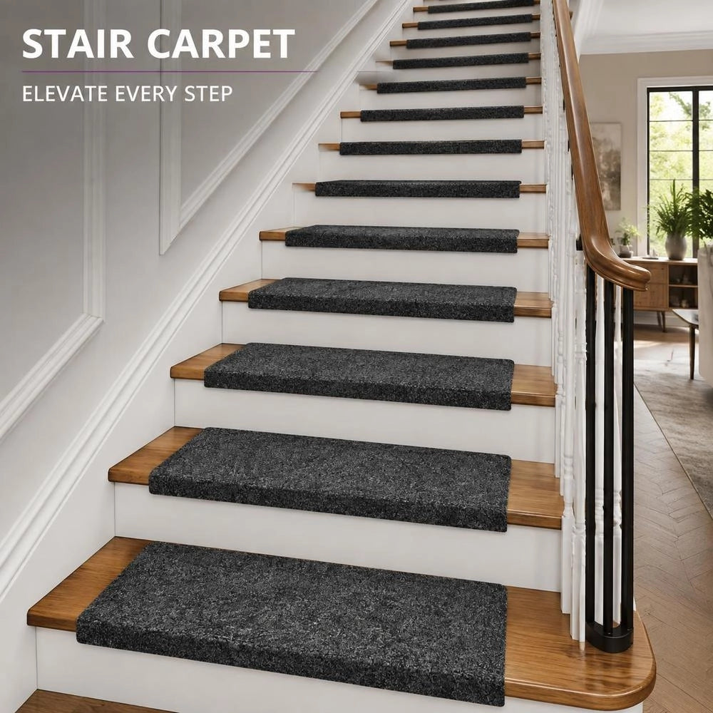 Self-adhesive Stair Treads, 15 Pieces, 65x21x4 Cm, Grey, Rectangular Border