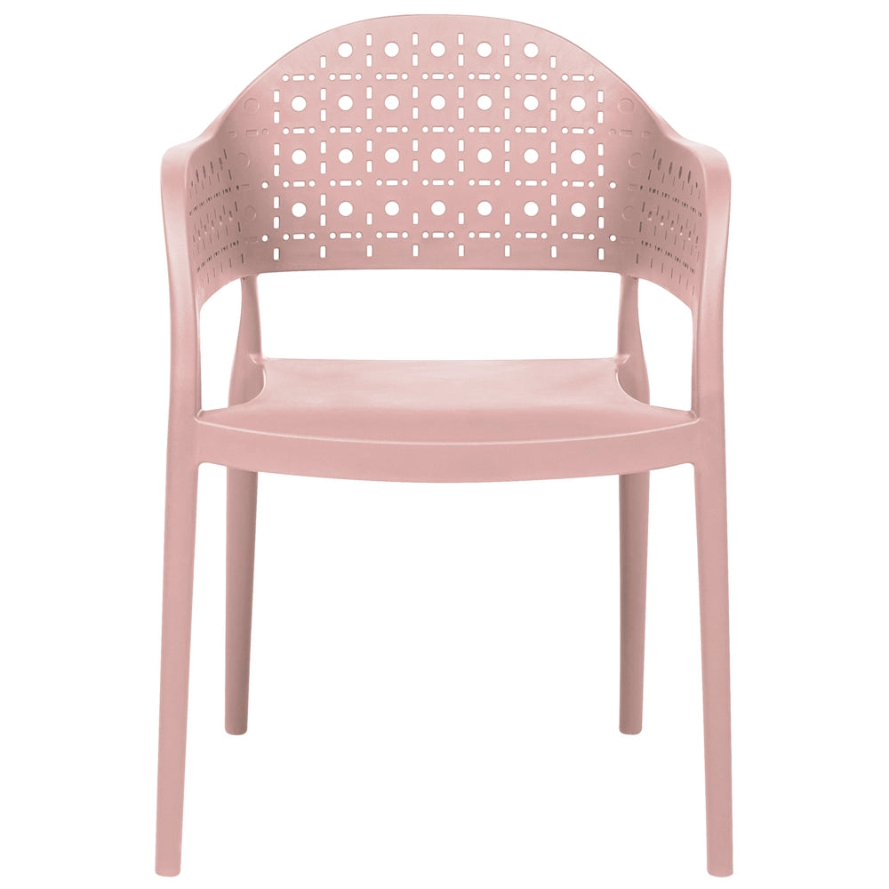 Set di 4 sedie da giardino in materiale sintetico rosa impilabili per interni ed esterni stile classico