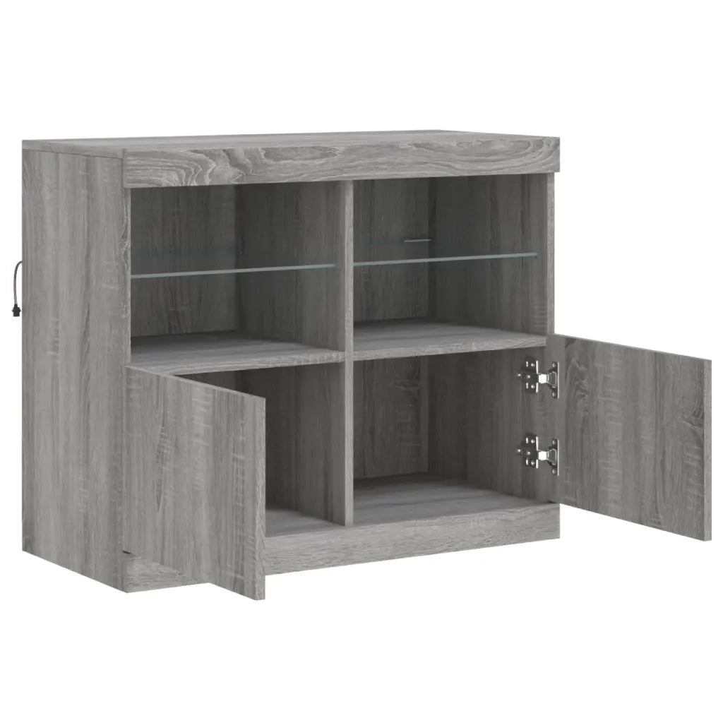 Credenza con Luci LED-Buffet-Armadio da cucina Grigio Sonoma 81x37x67 cm