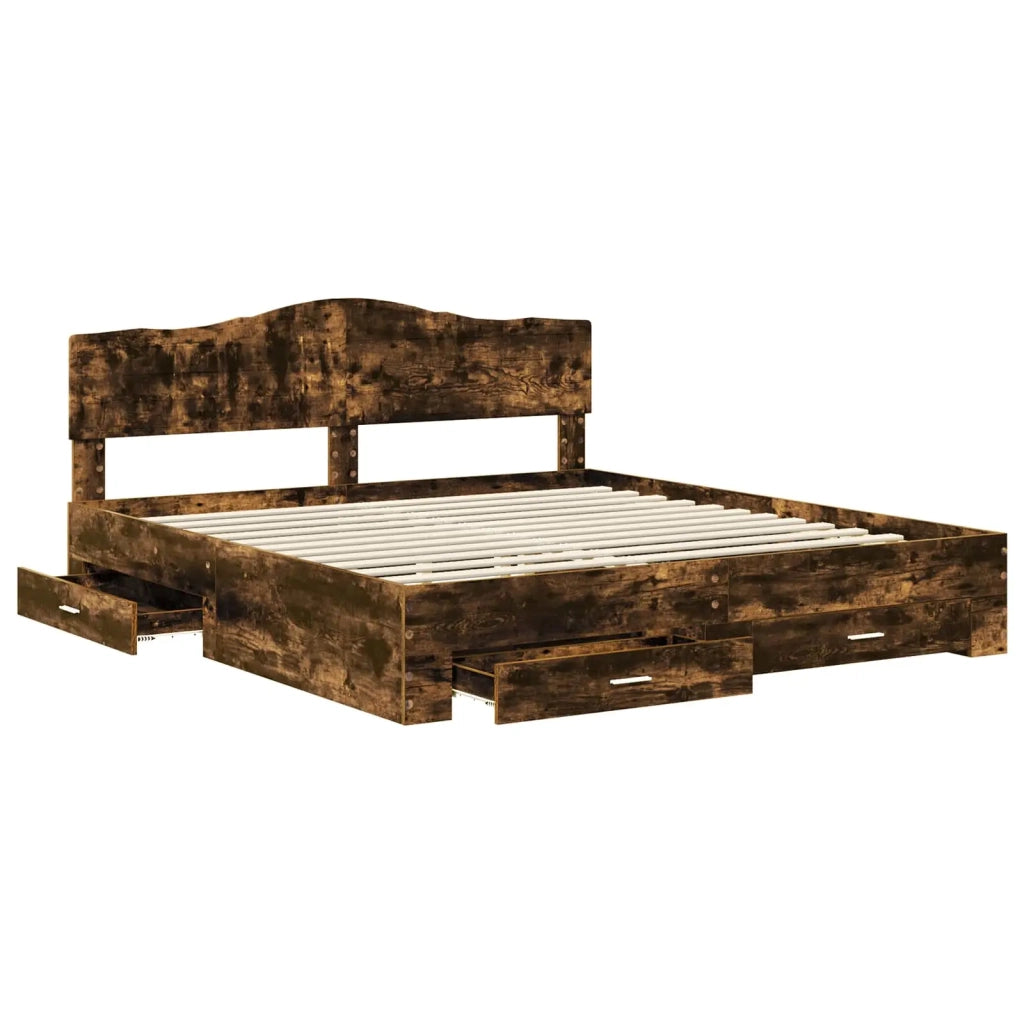 Letto matrimoniale | Letto per adulti | Struttura del letto Rovere fum¨¦ 200 x 200 cm Legno multistrato