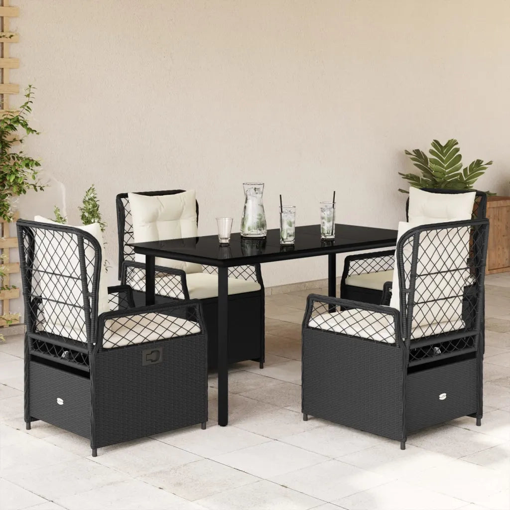 Set da Pranzo da Giardino 5 pz Nero con Cuscini in Polyrattancod mxl 93194
