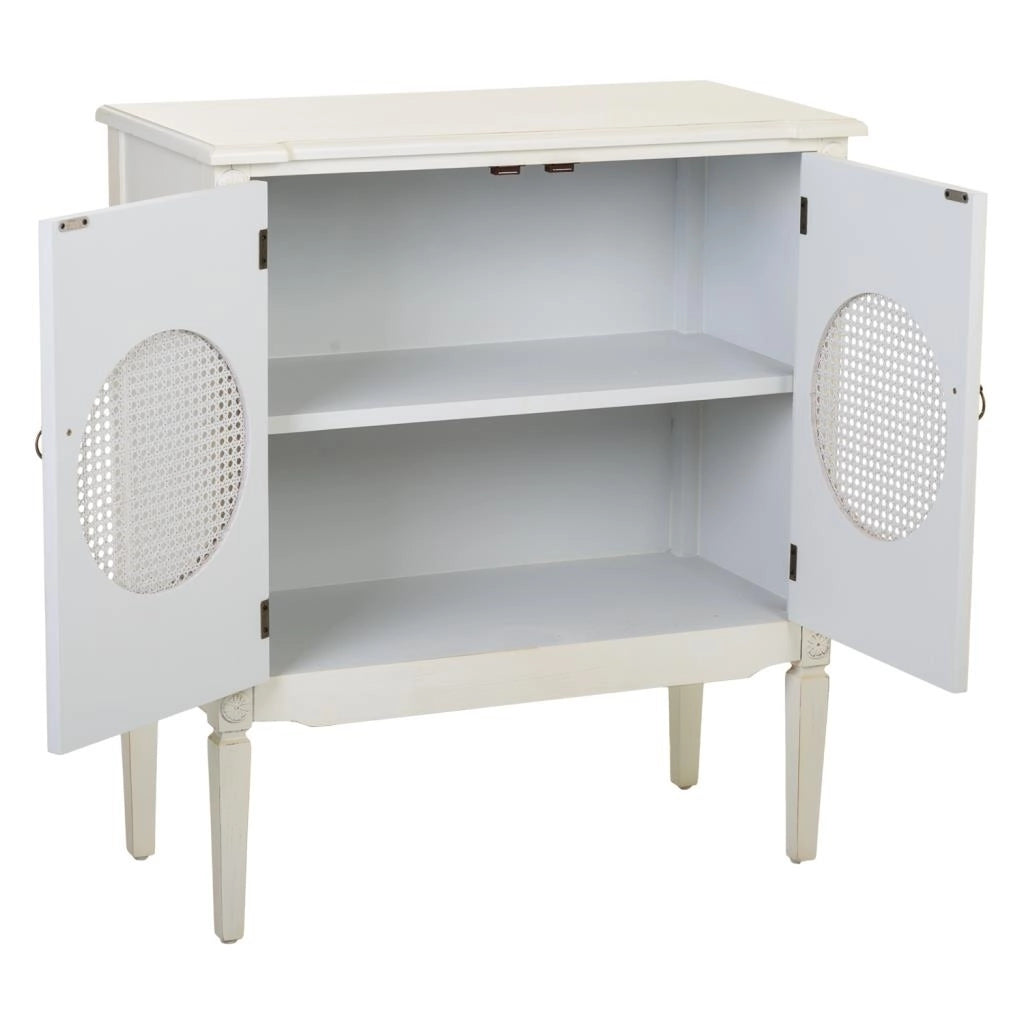 Mobile da ingresso in legno con griglie bianche 80x38x90h