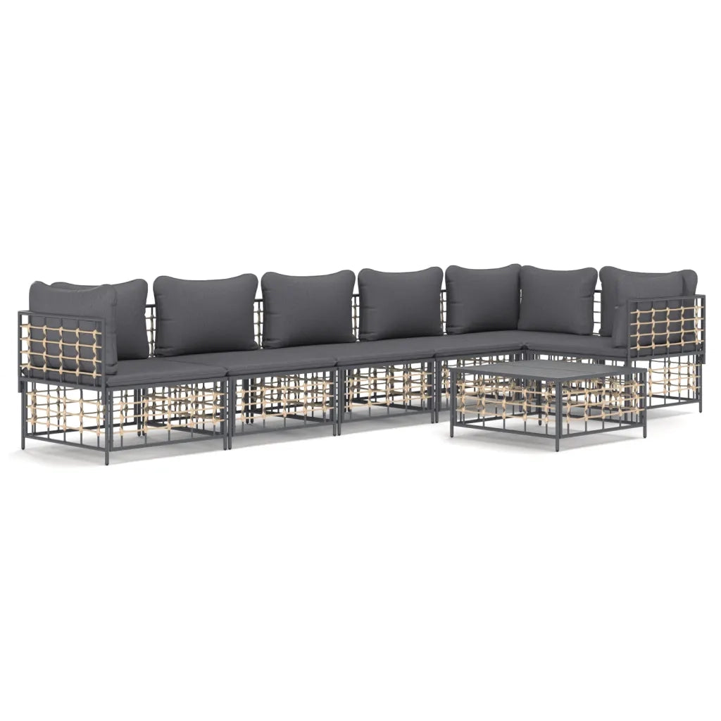 Set Divani da Giardino 7 pz con Cuscini Antracite in Polyrattan 3186757