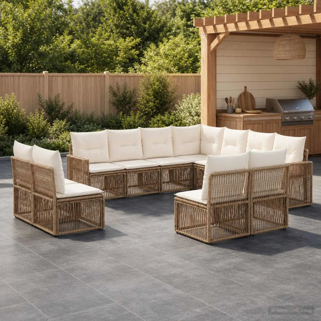 Set Divano da Giardino 11 pz Beige e Bianco Crema polyrattan 3435159