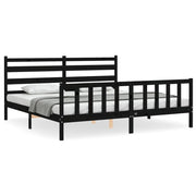 Letto matrimoniale | Letto per adulti | Giroletto con Testiera Nero 200x200 cm in Legno Massello