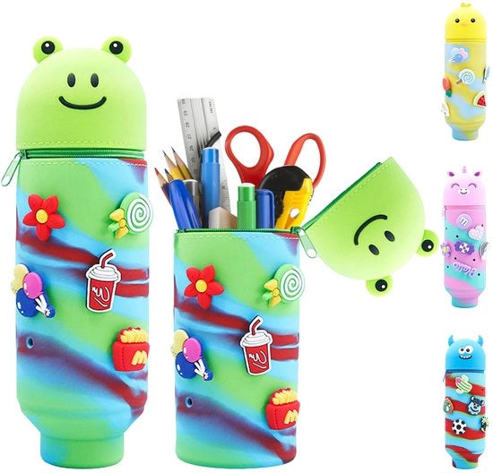 Etui 2-in-1 in Piedi con Cerniera, Cartellone di Cartoon Animali, Etui per Artista, Utensili Scuola Carini, per Studenti Adolescenti
