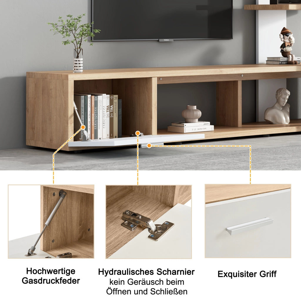 Mobile TV- sospeso- bianco/rovere- 180x33.5x151.5 cm- per TV 60"