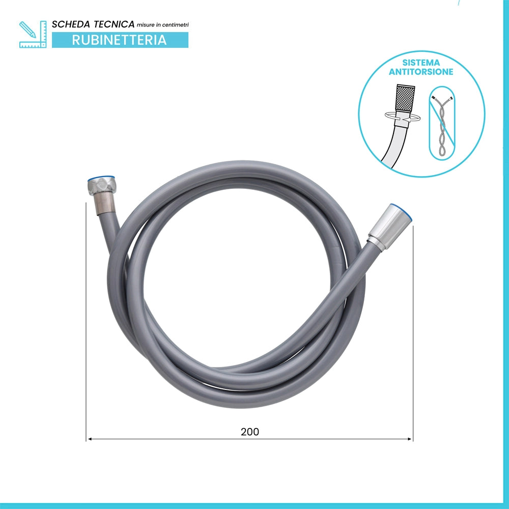 Laccio doccia 200 cm in silicone cromo antitorsione Hidra