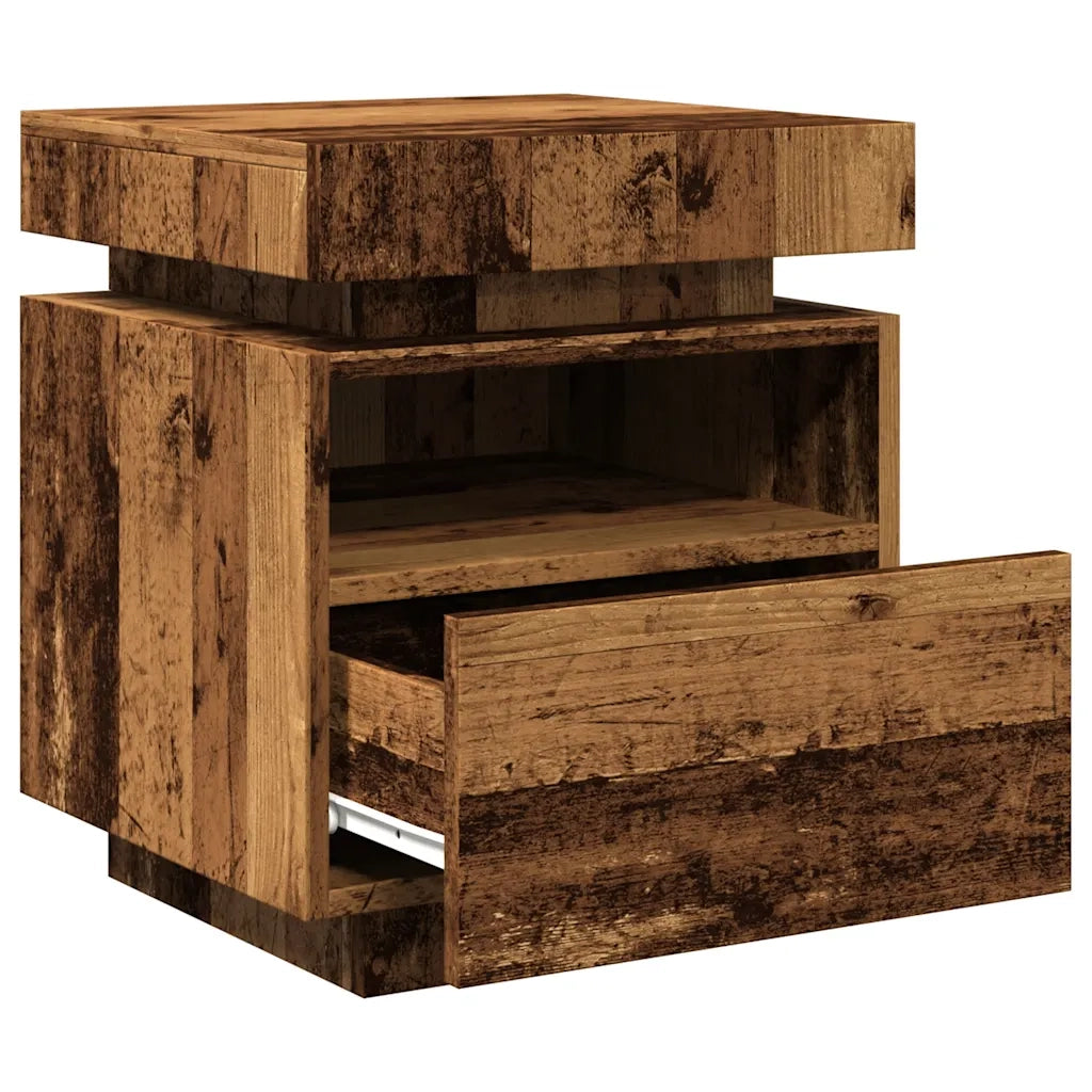 Set di 2 Comodini | Armadio da Notte | Mobiletto da notte con Luci LED Legno Antico 40x39x48,5 cm
