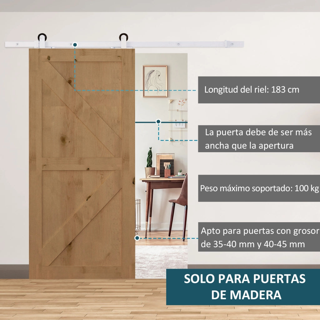 Kit Accessori Porta Scorrevole Legno ¨C zephmum ¨C Guida Pavimento Bianco 183 cm