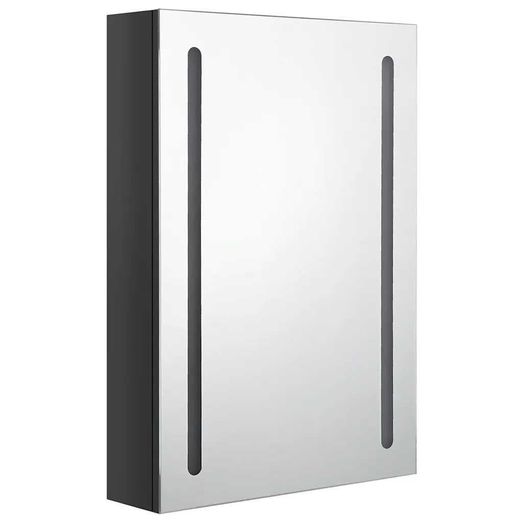 Armadietto Bagno | Armadio da bagno con Specchio e LED Nero Lucido 50x13x70 cm