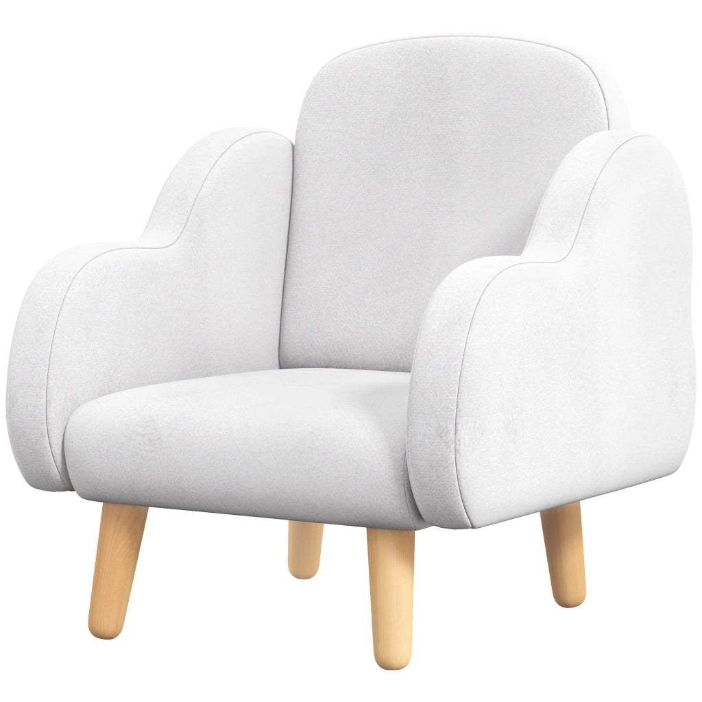 Poltrona per Bambini in Stile Scandinavo con Braccioli a Nuvola in Tessuto Bianco. 46x51x55 cm
