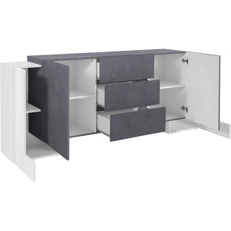 Credenza Pillon 210 – 2+2 ante + 3 cassetti – Bianco Lucido/Report