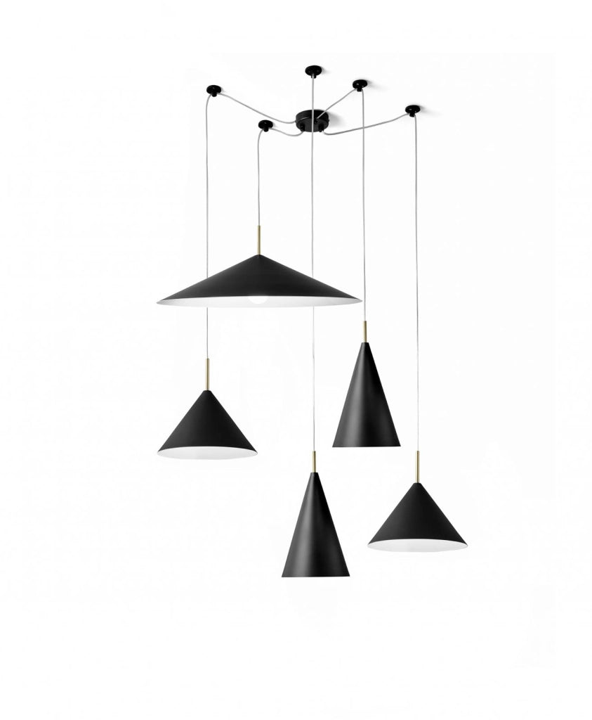 SAMOI KIT LAMPADARIO A SOSPENSIONE 5 LUCI COLORE ESTERNO NERO FINITURE BIANCO ORO ATTACCO E27